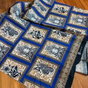 Vintage Suraj Mukhi Fabric Remnant Blue Hindu Motif Cotton Textile